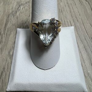 14K Yellow Gold THL Pear Cut Light Blue Gemstone Ring w/ Accents Size 9